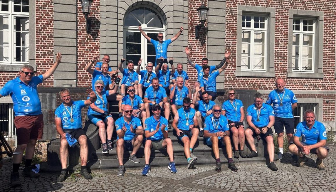 The 17 cyclists taking part in the Gheluvelt to Gheluvelt Charity Cycle Challenge