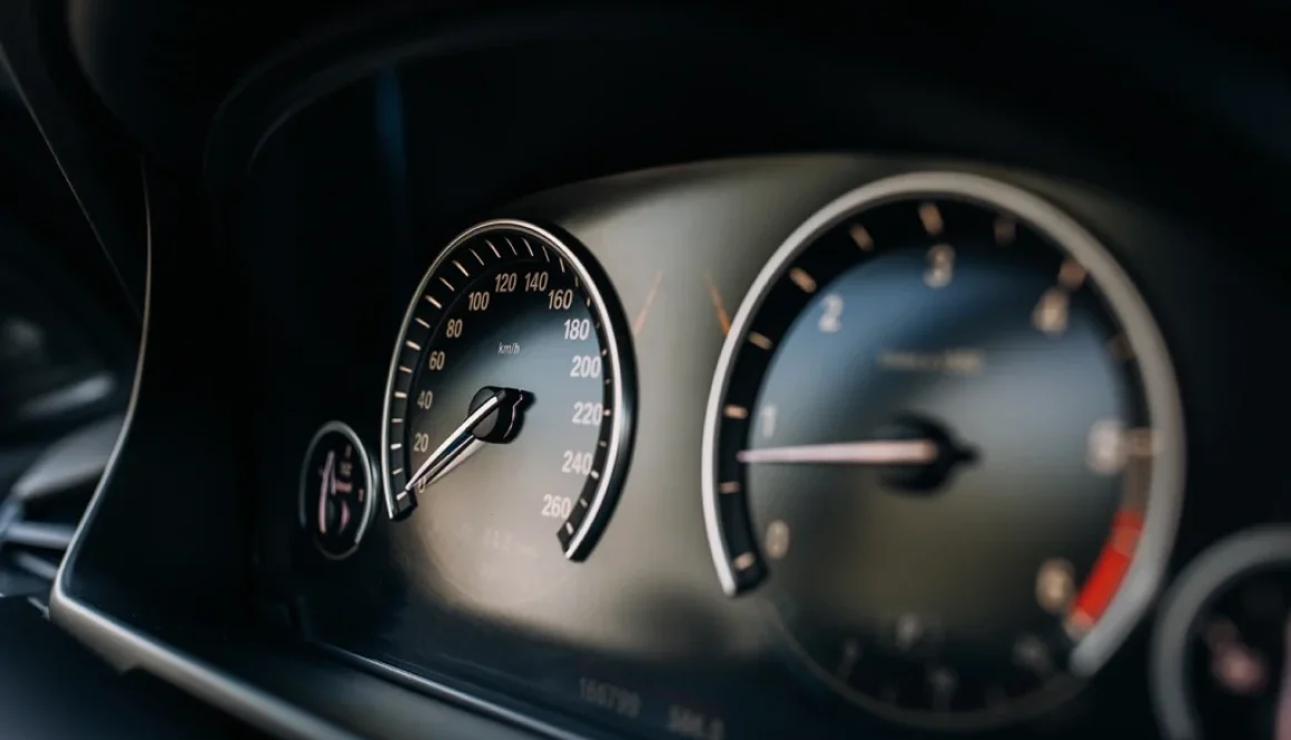 Car speedometer close up