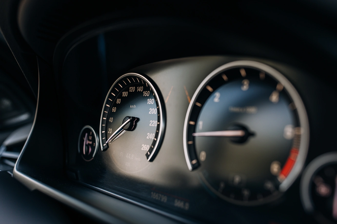 Car speedometer close up