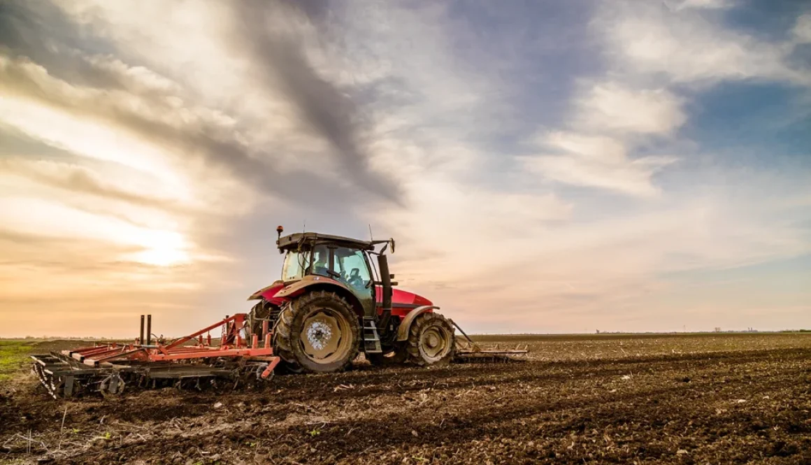 Red tractor on the farm