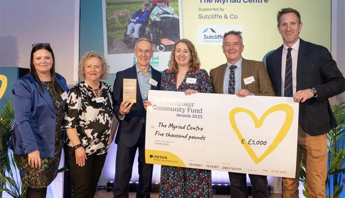 Worcester insurance brokers Sutcliffe & Co secure £5,000 award for local charity The Myriad Centre from the Aviva Broker Community Fund